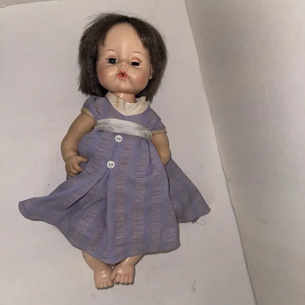 Vintage Madame Alexander 1965 Baby Doll 12” Brunette Sleep Eyes Dress